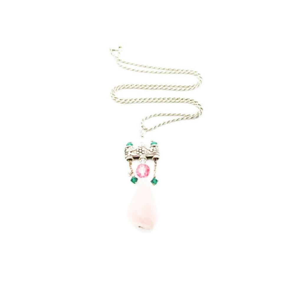 Sterling Pink Rose Quartz & Crystal Bead Necklace